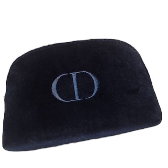 DIOR NEW Trousse Pouch Make Up Bag Navy Blue Velvet CD Logo Gold Zipper Trim - Picture 3 of 11